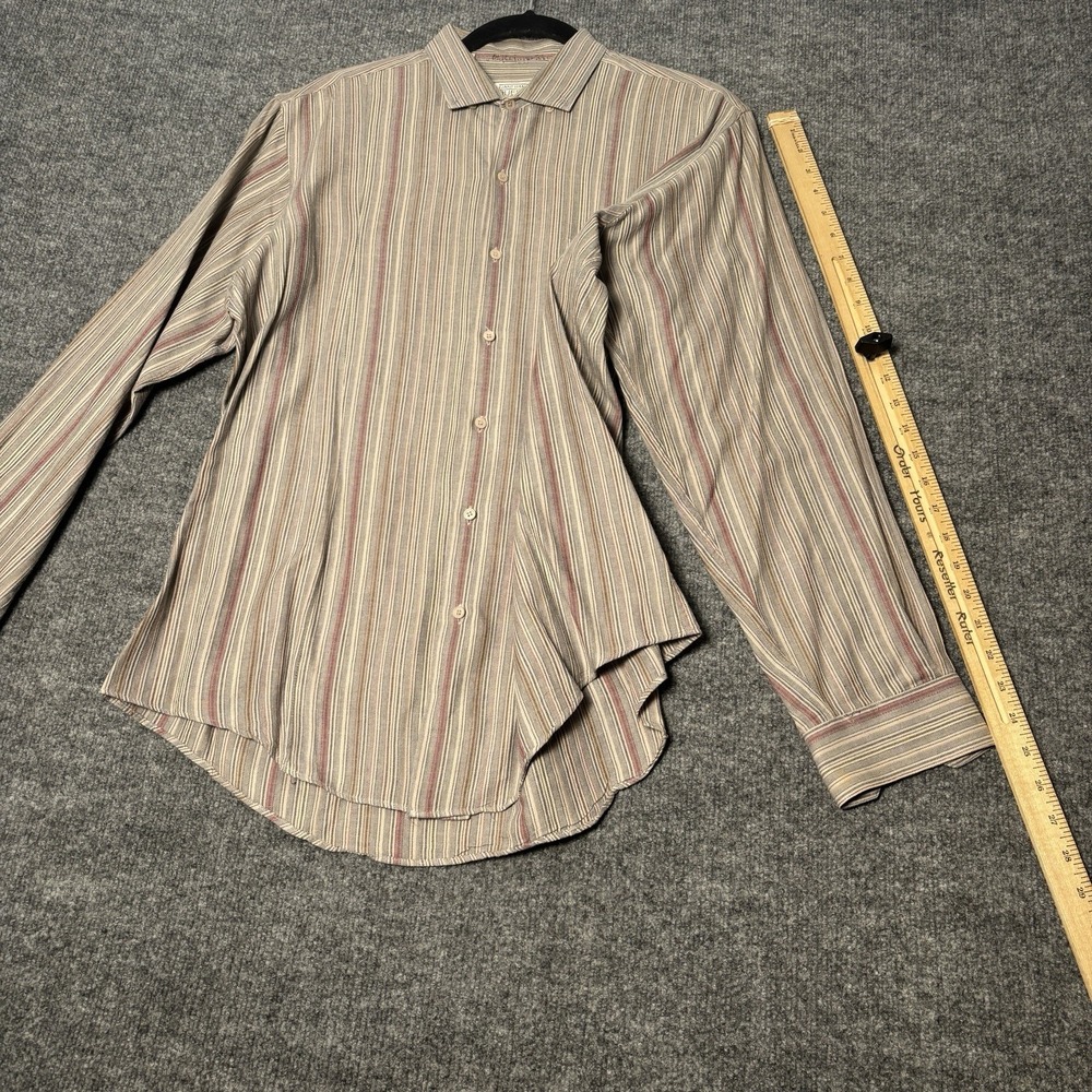 Ruff Hewn Button Down Shirt Men's L‎ Classic Fit Tan Striped Cotton NPL 16/16.5 - Picture 12 of 16